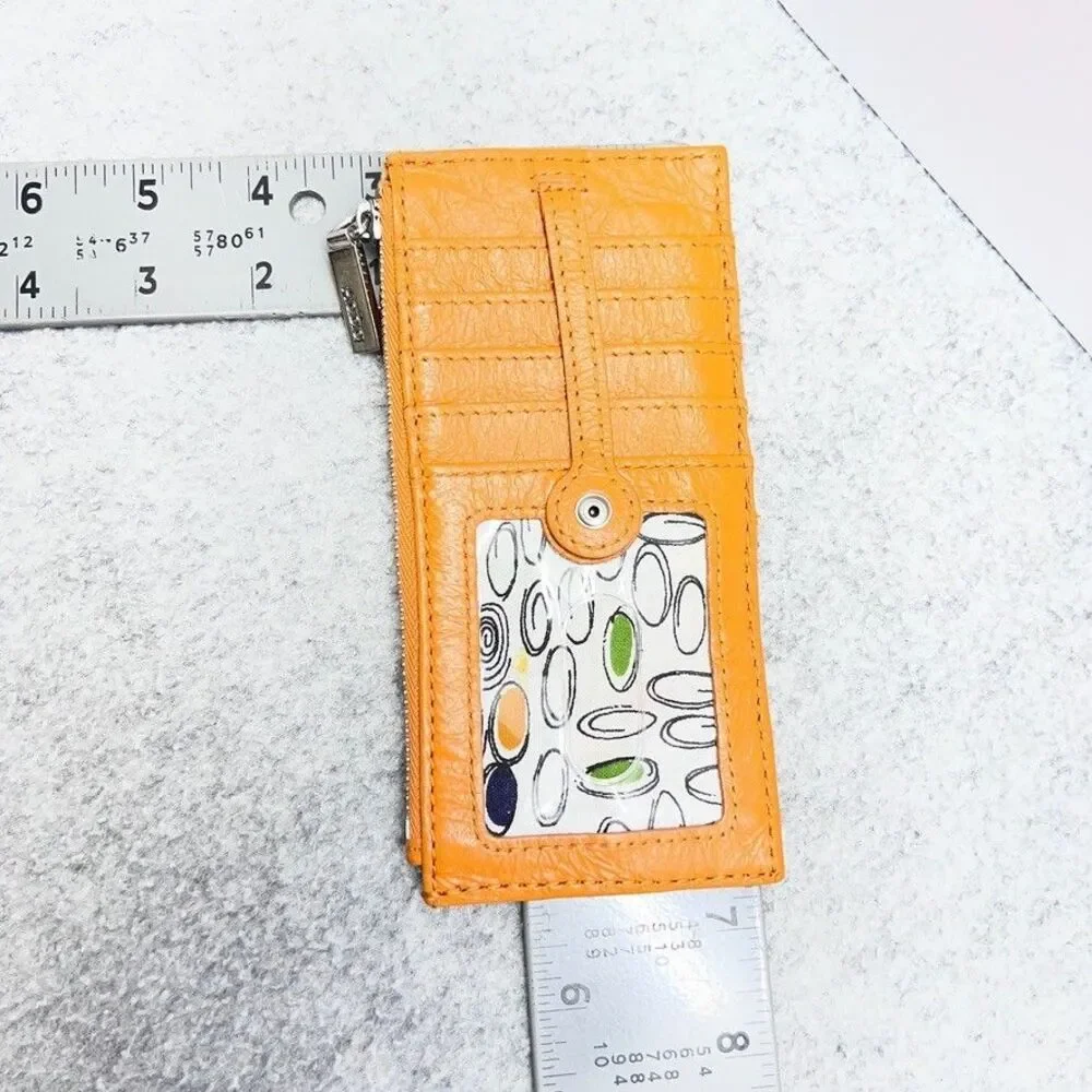 HOBO INTERNATIONAL card wallet genuine leather orange side zipper pocket 11 slot